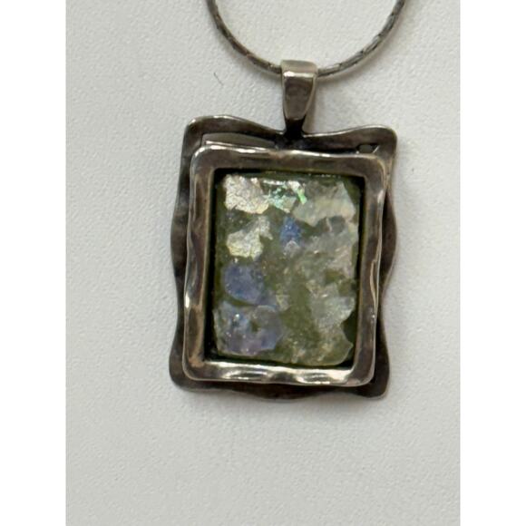 PZ Or Paz Sterling Silver Roman Glass Pendant Necklace 20" #63861 - Picture 3 of 6